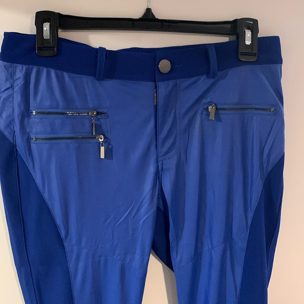 NWT blue faux leather pants with pocket zippers